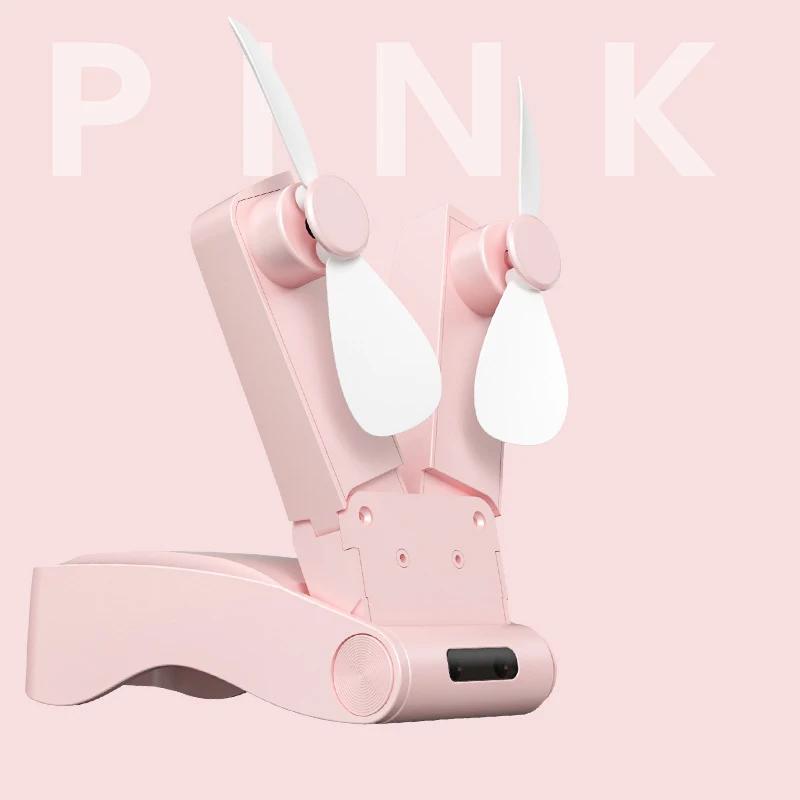 

Новые вентиляторы с двойной головкой, бесшумный ручной маленький вентилятор, портативный креативный мини-трехскоростной регулируемый сплошной цвет, складной вентилятор с зарядкой через USB розовый