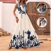 Retro Vacation Floral Print Square Neck Sleeveless High Waist A Line Large Hem Maxi Dress For Women
