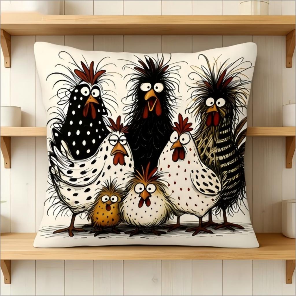 Lustige Cartoon-Hühner-Kissenhülle Niedlicher skurriler Hahn-Familien-Druck Bauernhof-Tier-Kissenbezug für Sofa Bett Couch Heimdekoration