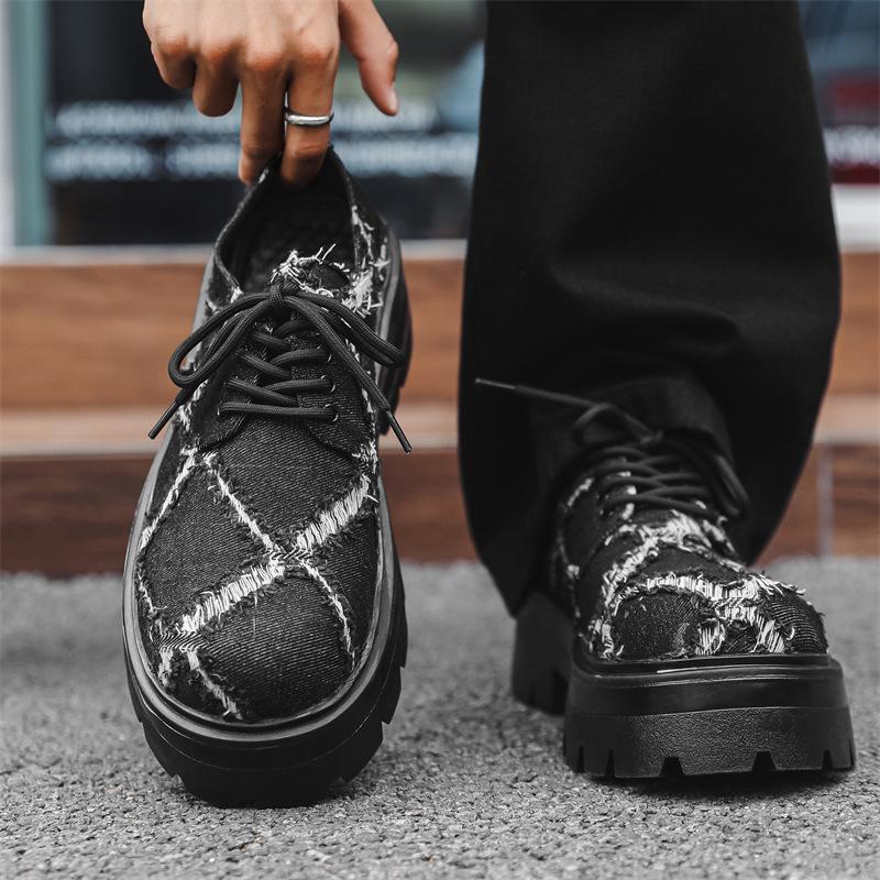 

Summer niche destruction wind derby shoes men hairstylist casual leather shoes platform beggar shoes 77099-J 38 чёрный