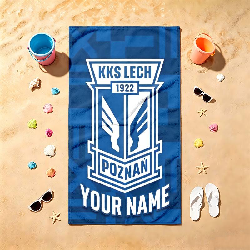 KKS Lech Poznan (1) Beach Towel Customizable Text Comfortable Pool Towels Stylish Beach Accessories Must Have Gifts for Both Men and Women