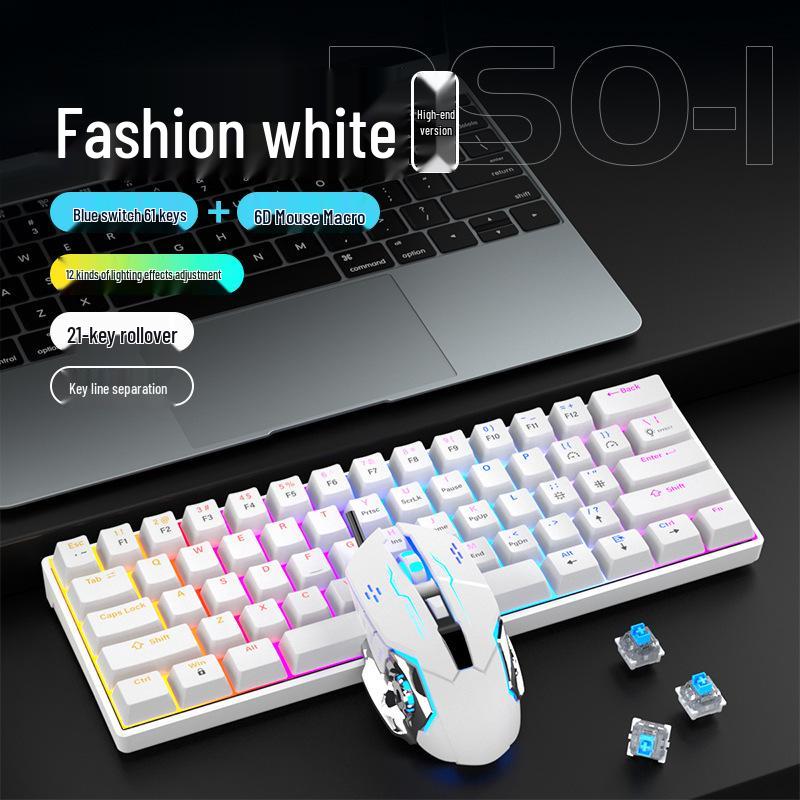 Wired Mechanical Keyboard and Mouse Set with Blue Switches for Gaming and Office