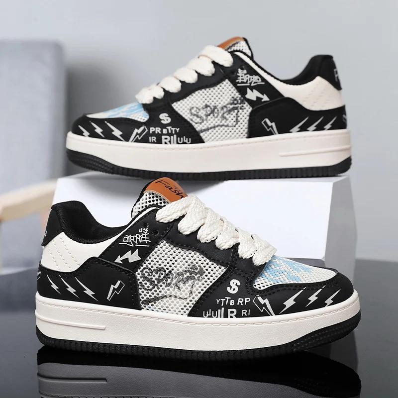 

2024 Новые модные и персонализированные повседневные туфли для пар с цветными блоками, летняя дышащая спортивная обувь на шнуровке для мужчин и женщин 44 чёрный