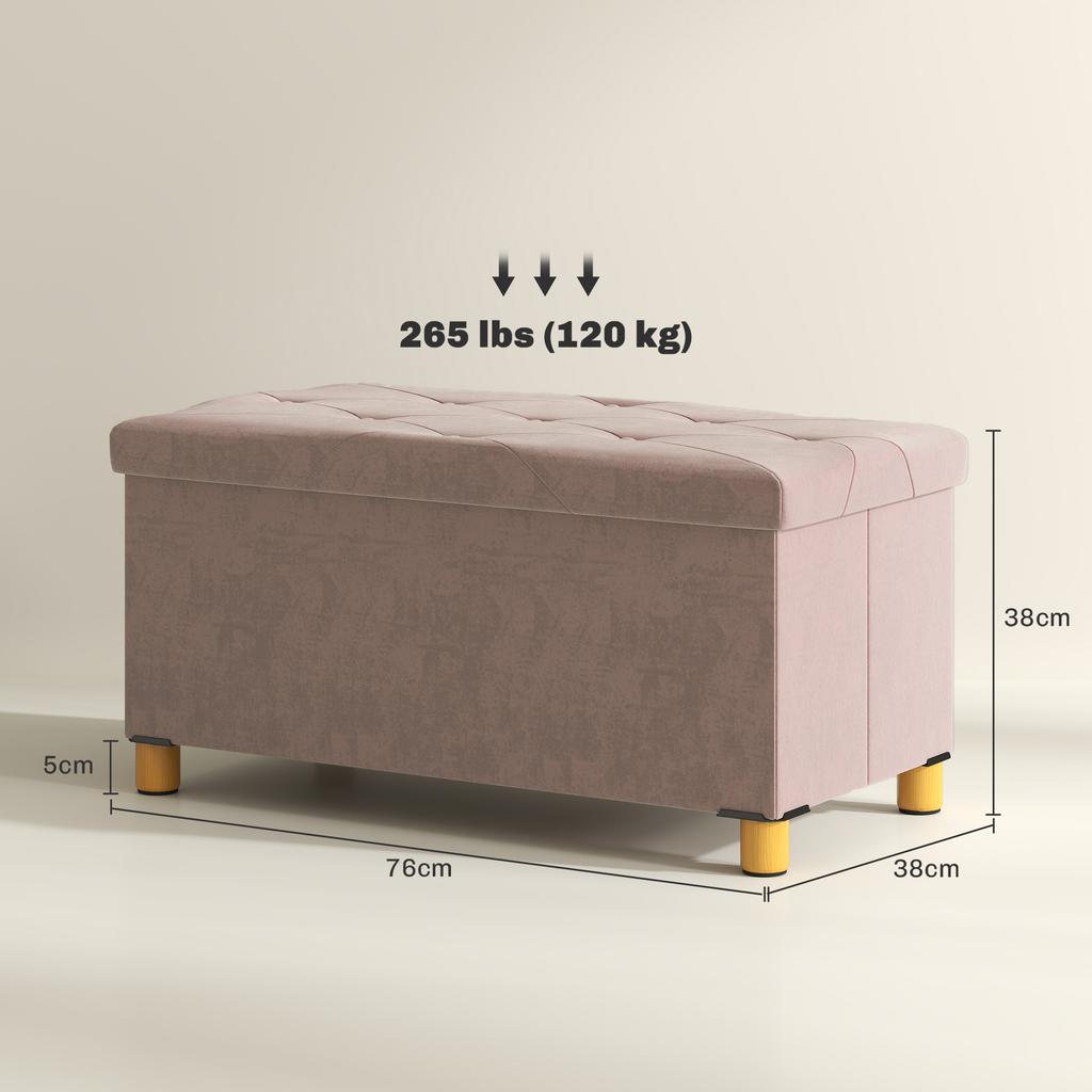 Faltbare Aufbewahrungsbank am Fußende Volumen 67 L Tragfähigkeit 120 kg mit Deckel 76L x 38B x 38H cm Rosa