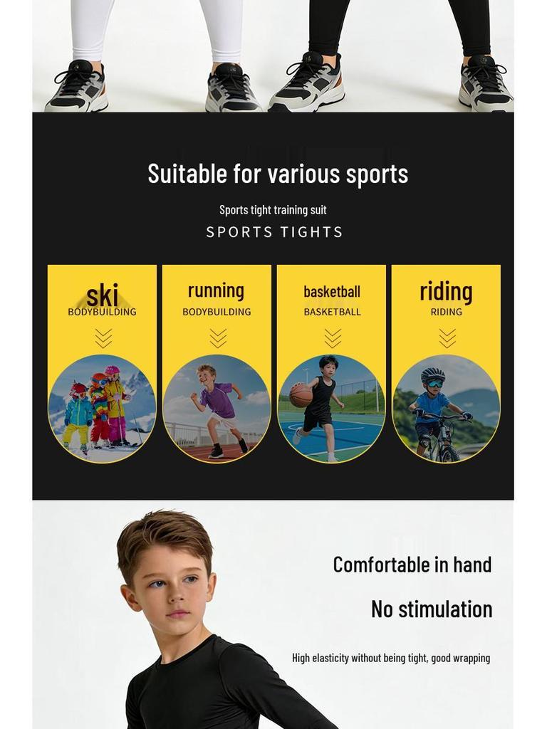 Children's Autumn-Winter Quick-Dry Compression Set: Breathable Long-Sleeve Top & Pants for Men's Sports, Fitness, and Running.