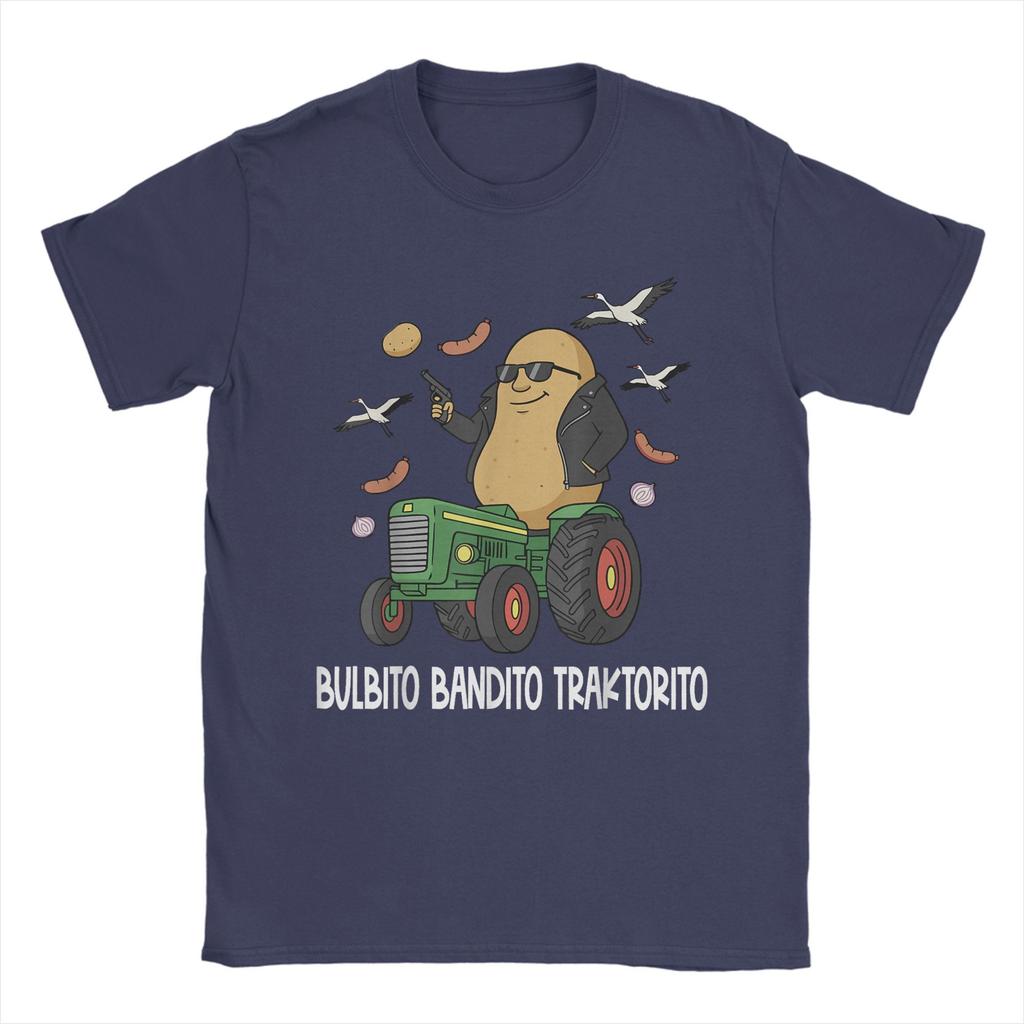 Men's Italian Brainrot Characters Bulbito Bandito Traktorito T Shirts  Cotton Tops Short Sleeve Crewneck Tees Graphic T-Shirt