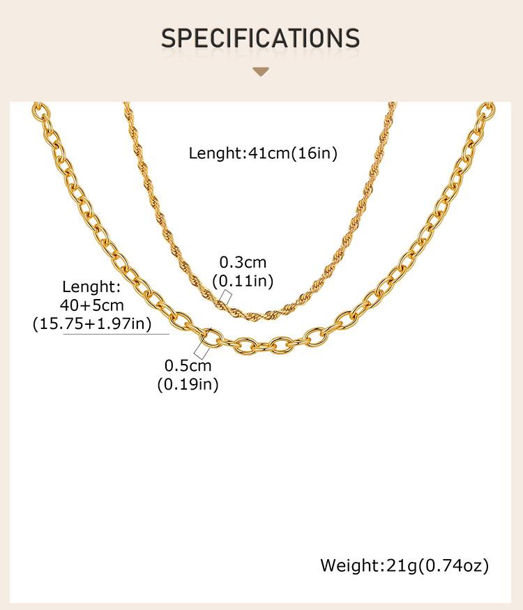 18K Gold PVD Coated Rope Chain Necklace for Women, Waterproof Stainless Steel Twist Chain,Tarnish Free Dainty Layering Jewelry