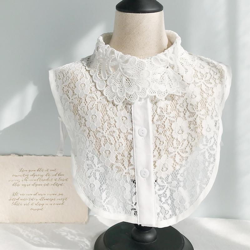 

Цветочный кружевной воротник-подделка, универсальный профессиональный воротник для блузки, черный, декоративный воротник-подделка, белый