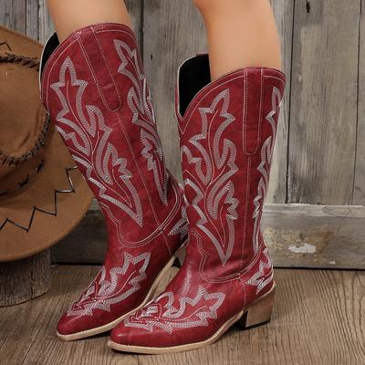 Vintage Western Cowgirl Laarzen Borduurwerk Cowboy Laarzen Voor Vrouwen Kniehoog Vrouwen Hakken Casual Schoenen Herfst Blokhak