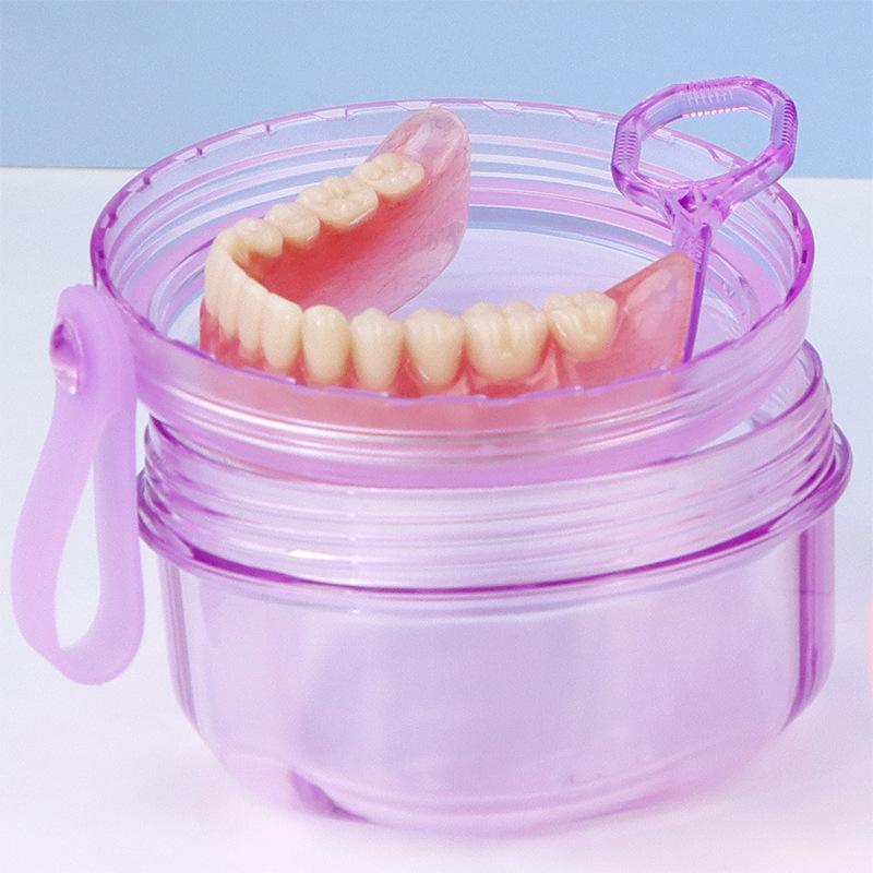 Large Capacity Denture Cleaning and Storage Box with Food Grade Retainer Soaking and Drain Feature