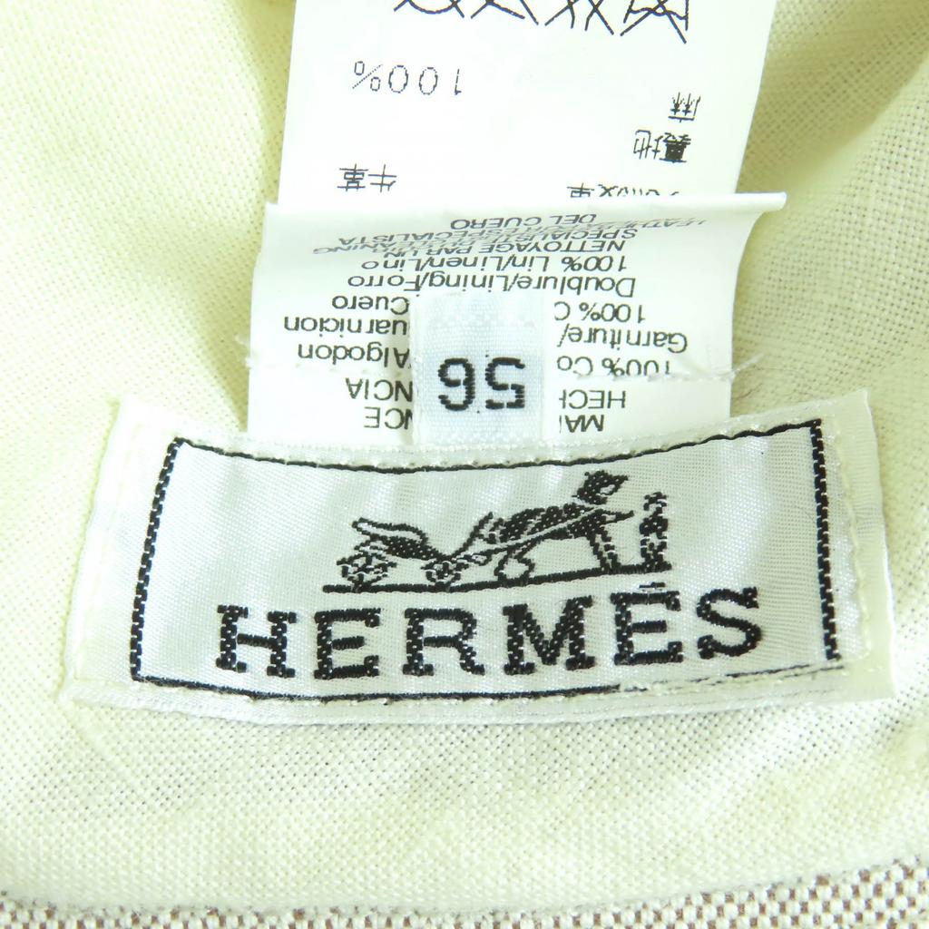 Great HERMES Hat Leather Bucket Hat Beige Cotton Women 56 Used