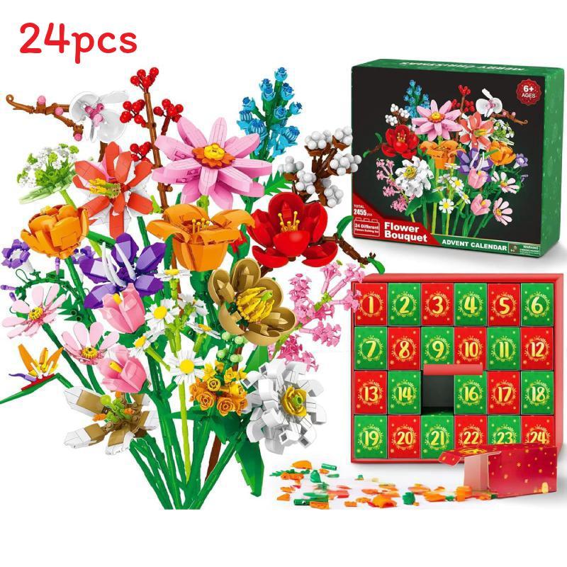 Flower Bouquet Christmas Countdown Advent Calendar Blind Box With Diy Fun For Holiday Decor