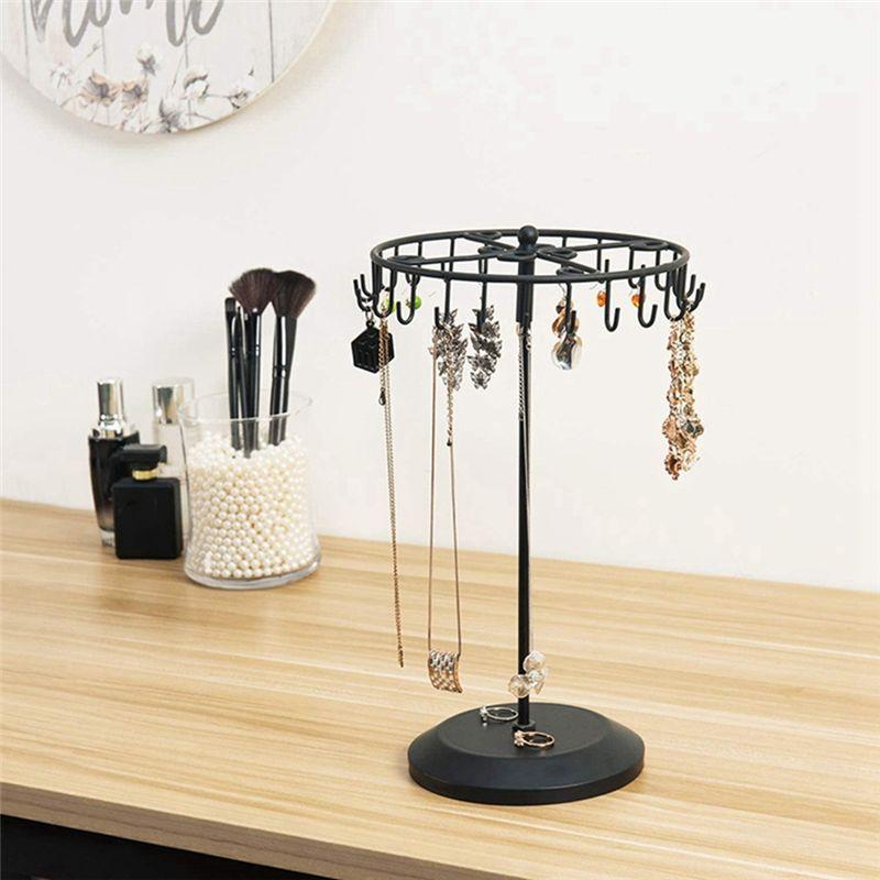 M-Modern-13.3 Inch Black Metal Rotating Jewelry Stand Organizer For Necklaces And Bracelets