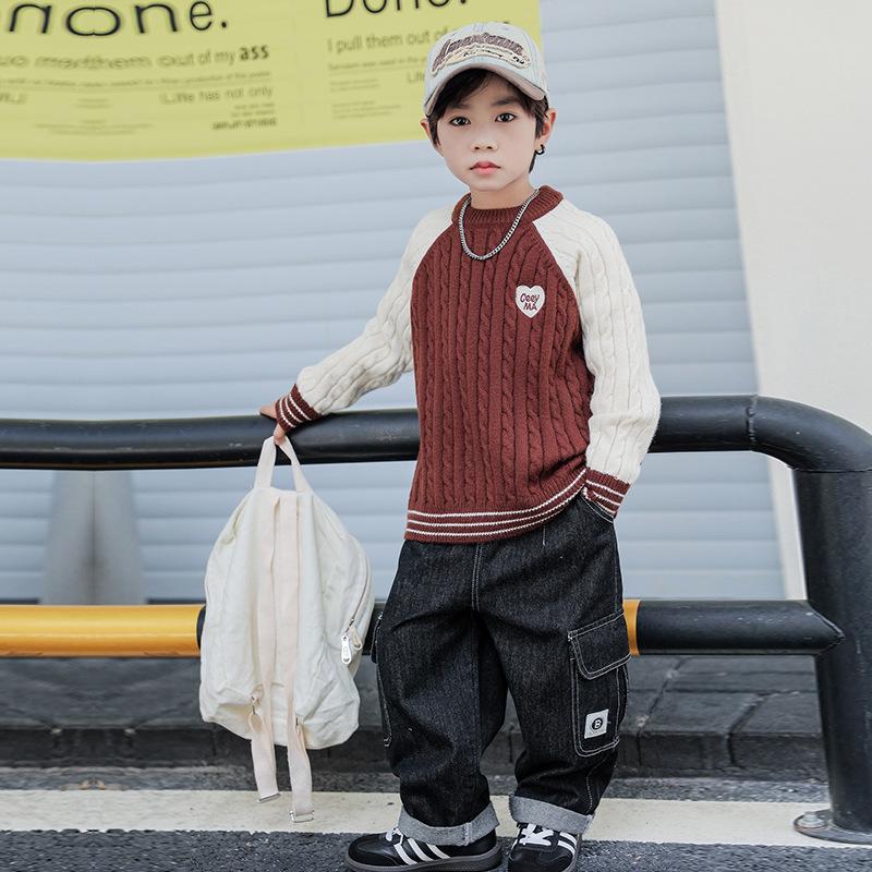 

2025 Boys Fashionable Knitted Wool Sweater - Autumn/Winter Korean Style Top for Kids 100cm кавовий