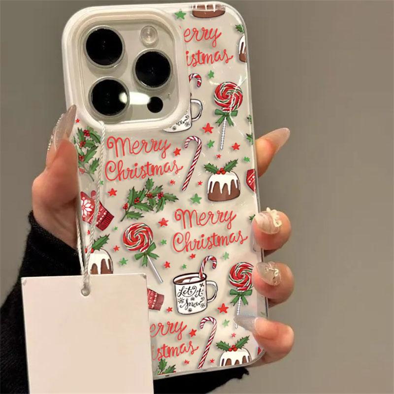 15PRO Christmas cake lollipop red Stars Phone Cases for iPhone 11 12 13 14 16E Pro Max Air Plus Shockproof Soft TPU Cover Case