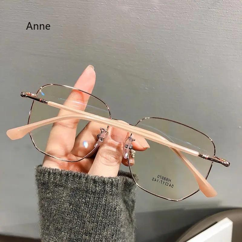 Women Fake Glasses Anti-blue Light Large Frame Glasses Transparent Lens Metal Frame Oversize Eyeglasses UV400 Protection Eyewear