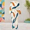Women Plus Size Round Neck Long Sleeve Printed Cuffed Top And Pants Set With Pockets