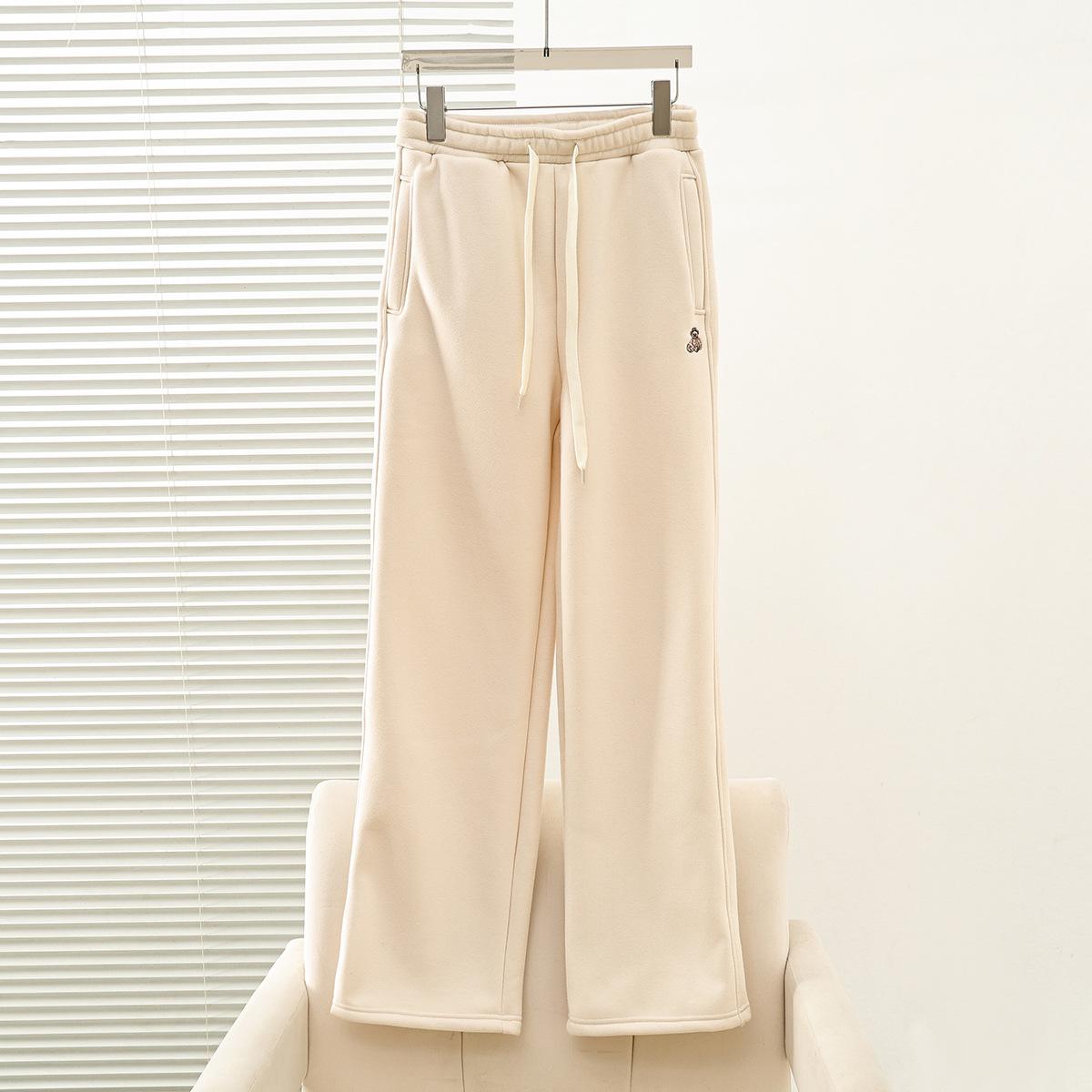 2025 Autumn/Winter Women s College Style Plus Velvet Elastic Waist Straight Pants M