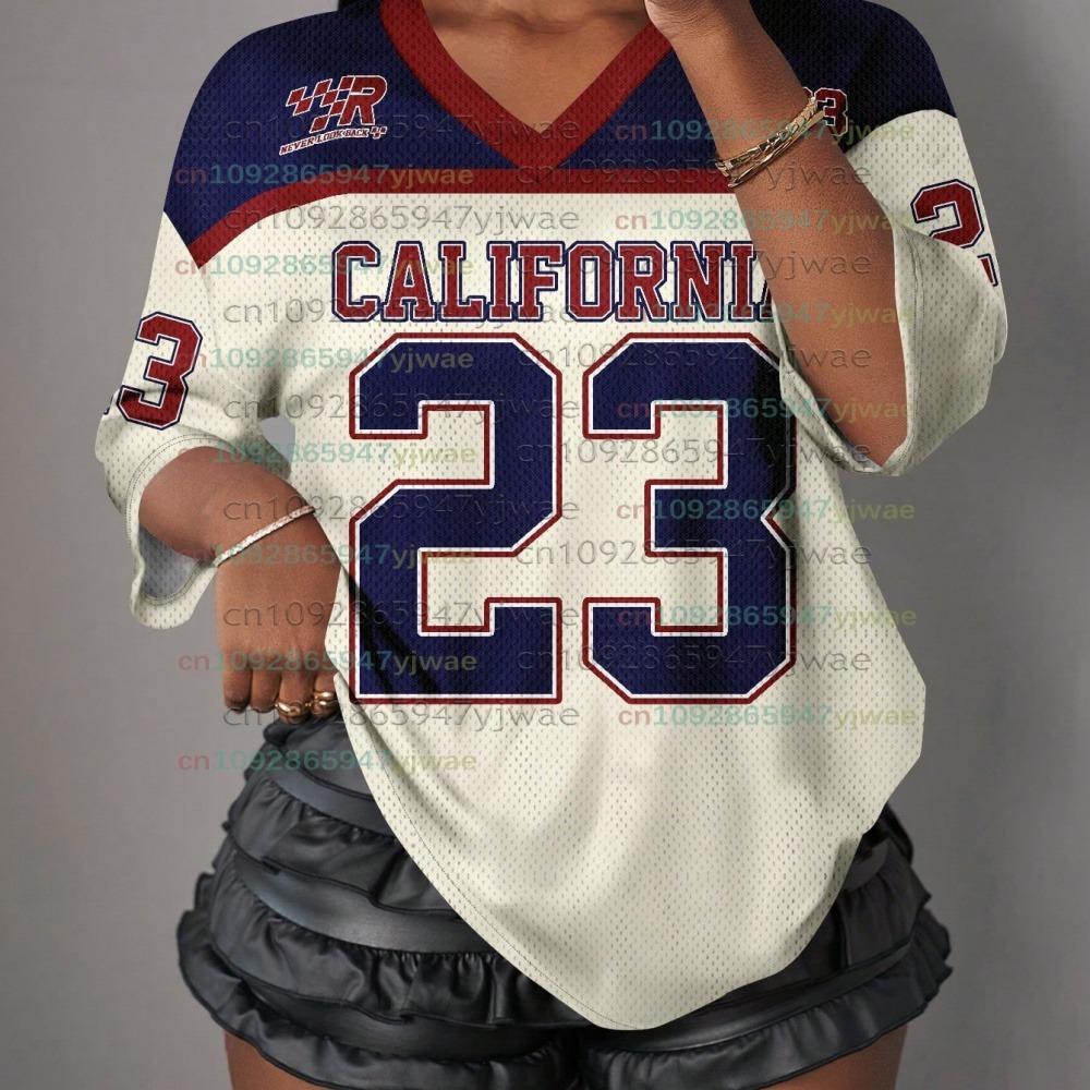 Women American NO.23 Print Lightweight Breathable Mesh fabric V-Neck Short Sleeved  T-Shirt Women football Jersey T-Shirt S