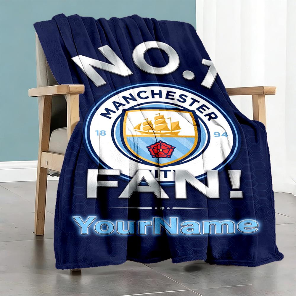 Manchester City 19 Personalized Text Blanket Lightweight Personalized Blanket Warmthful Decor Suitable for Living Room Sofa Livingroom Seaside