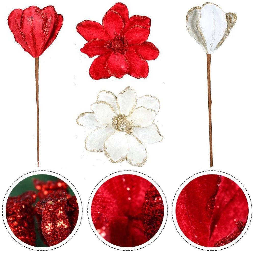 Glitter Artificial Christmas Flower 16cm Xmas Tree Decoration Fake Flowers Wedding Party Decoration Photography Props