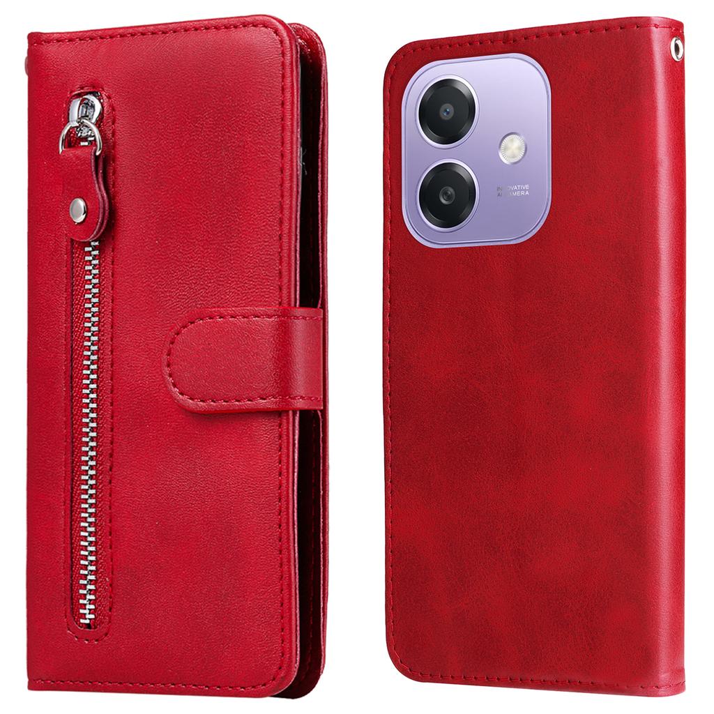 For Oppo A5x 5G/A3x 4G/A3x 5G (India) Case Zipper Wallet Calf Texture PU Leather Phone Cover