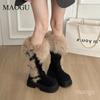 Faux Fur Suede Platform Winter Snow Boots Buckle Straps Warm Fluffy Non-Slip Knee-High Long Boots Fashion Female Footwear Size35