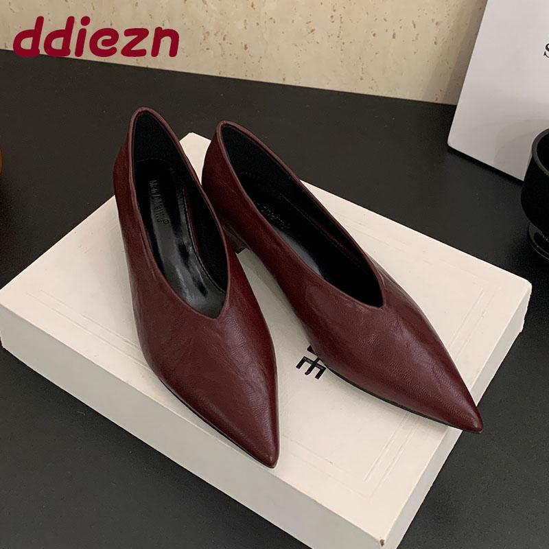 Fashion Pointed Toe Footwear Slip On Pumps Women Heeled Shoes Casual Female Fashion Shallow Ladies Low Heel Shoes 2025 New