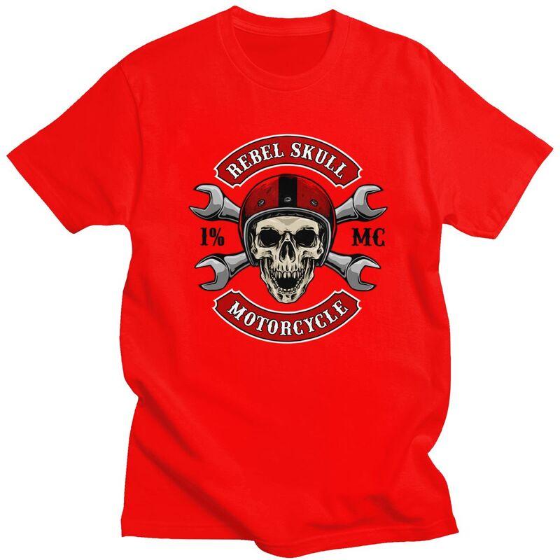 Custom Rock Biker Skull And Crossbones T Shirt for Men Pure Cotton Tshirt Casual Tees Tshirt Loose Fit
