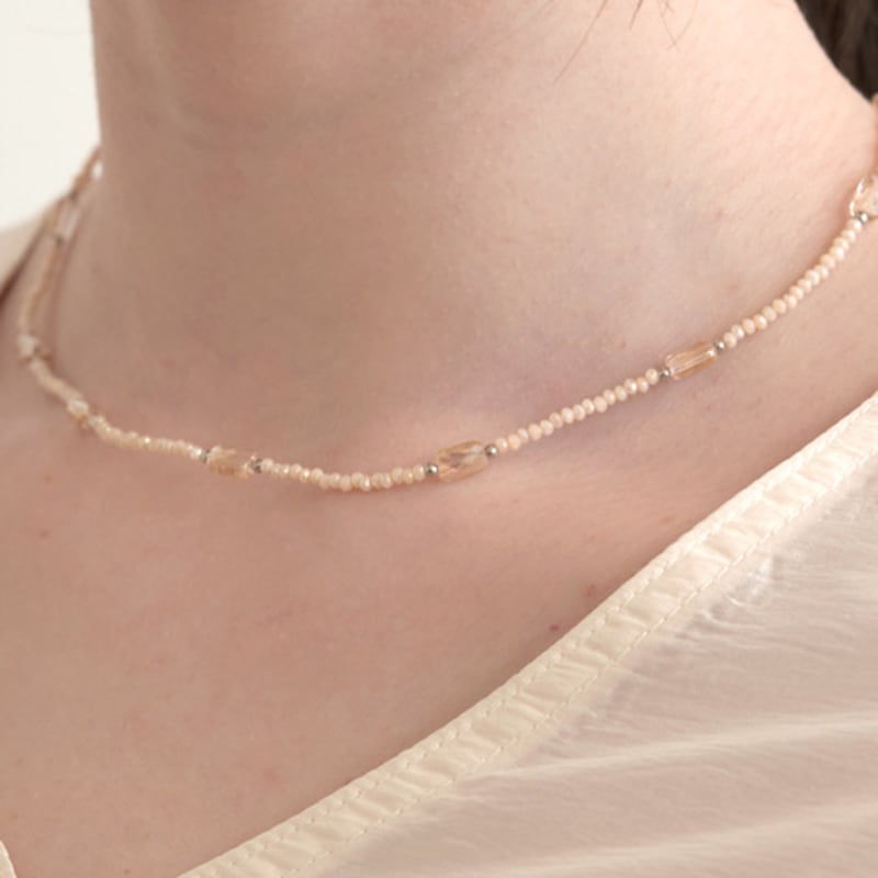 Halden Square Ball Beads Necklace (N035_ivory)