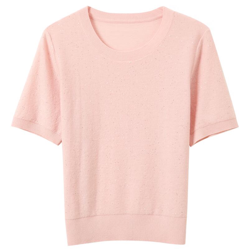 Sancai 2025 Autumn Sequin Knit Short Sleeve Pullover