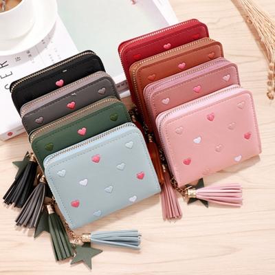 Simpatico mini portafoglio con nappa Portafoglio piccolo da donna Portafoglio da donna con cerniera corta Portamonete in pelle PU adorabile Portafoglio a mano femminile