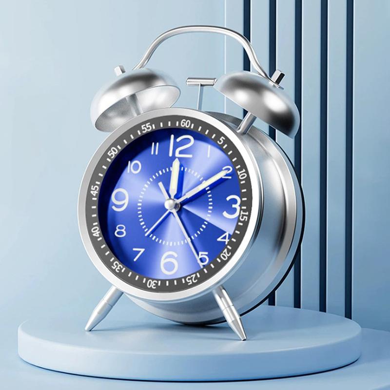 4 Inch Silent Alarm Clock With Night Light Portable Multi-Function Desk Clock For Students Home