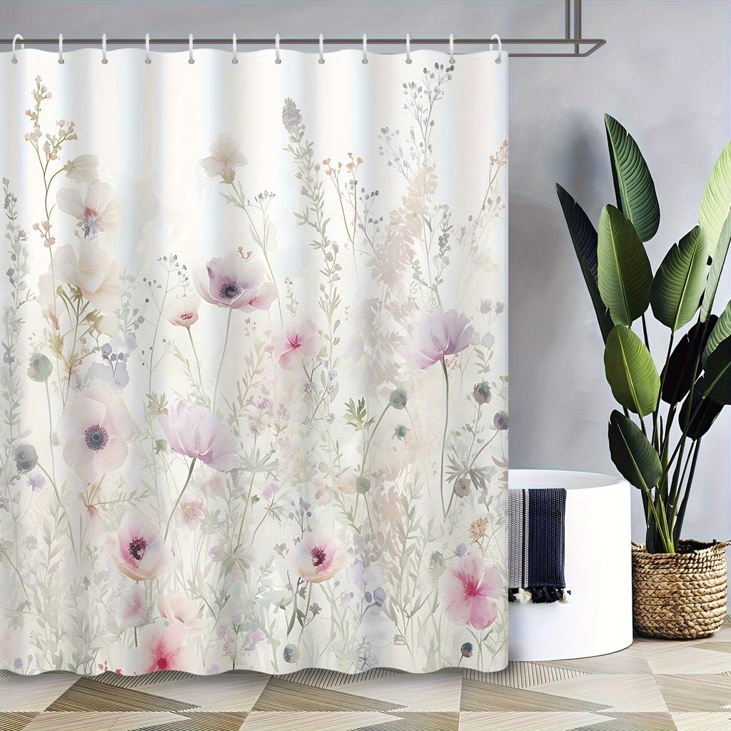 Pastel Dreams Shower Curtain - Pink and Purple Flower Wall Hanging for Living Room and Bedroom Decoration - Soft