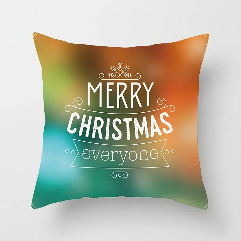 Merry Christmas Santa Elk Print Pattern Cushion Cover Home Living Room Sofa Decoration Square Polyester Pillow