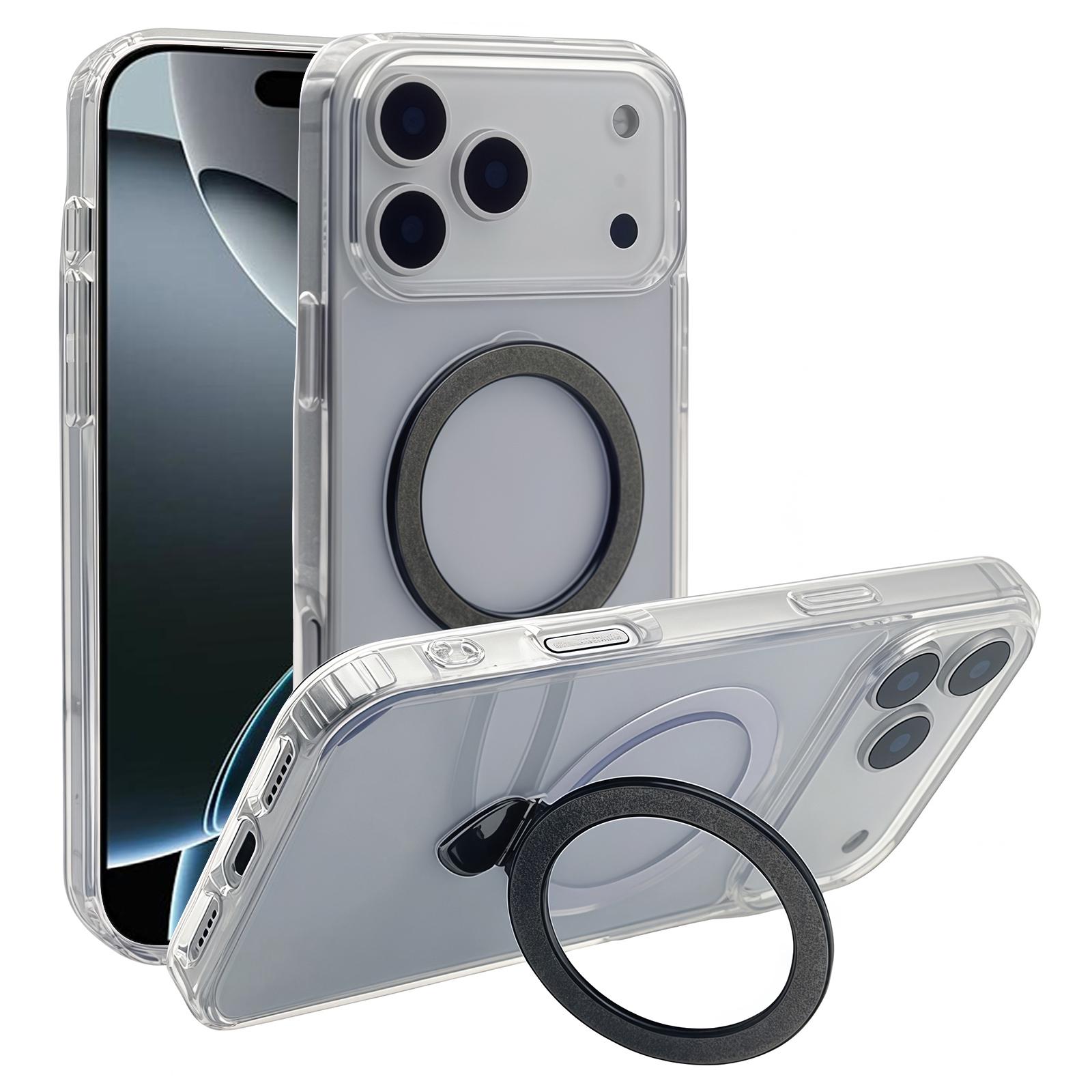 

For iPhone 17 Pro Max Case TPU+Acrylic Clear Phone Cover with Glitter Ring Kickstand Black