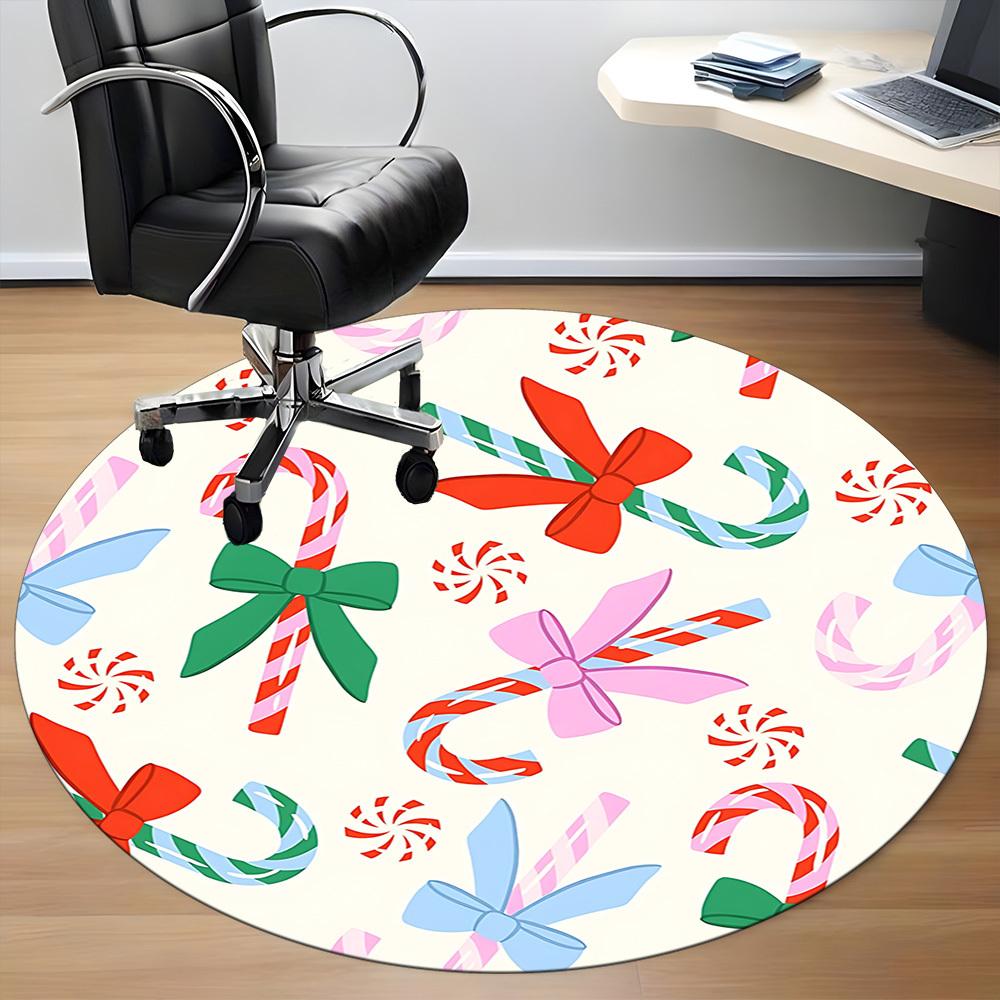 1pc Candy Canes Office Round Rug, Non-slip, Soft and Durable Office Rug for Interior Decoration, Perfect for Office, Beautiful Decoration yy260324012