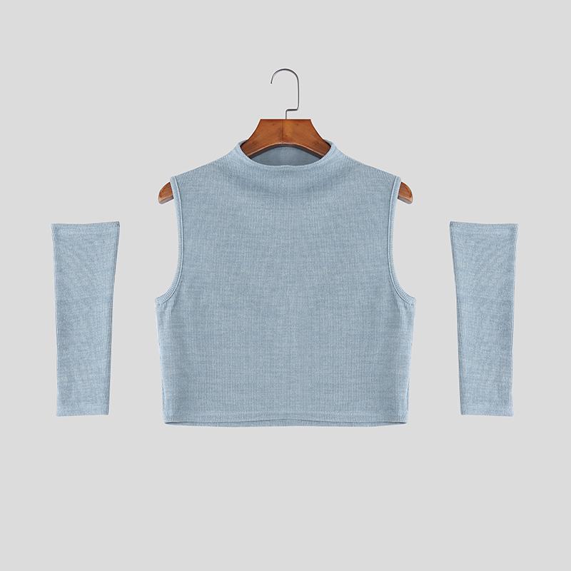 

INCERUN Men Mockneck Sleeveless Rib Casual Fitted Cropped Tank Tops with Oversleeve 3XL синий