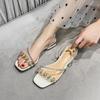 Summer Sandals Women Low -Heel Rhinestones Black Korean Fashion Wear High -Heel Slippers Girls Large Shoes Free Delivery