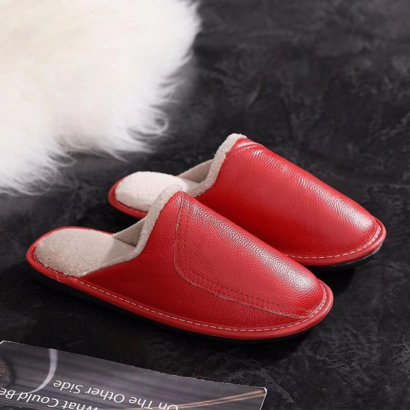 Fashion Autumn and Winter Slippers for Men and Women Indoor Leather Slippers for Home Leisure Thickened Top Layer Leather Slippers