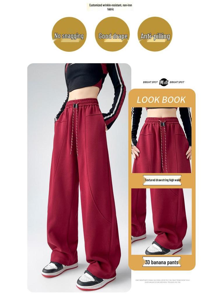 Women's High-Waist Wide-Leg Sweatpants: Autumn/Winter Thickened Velvet Casual Pants