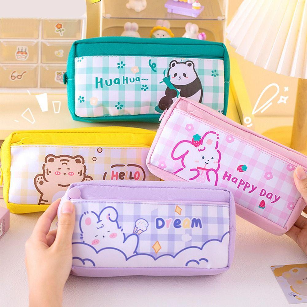 

Корейский стиль, мультяшная клетчатая сумка-карандаш, сумка для хранения карандашей, студенческая сумка для канцелярских принадлежностей, держатель для канцелярских принадлежностей
