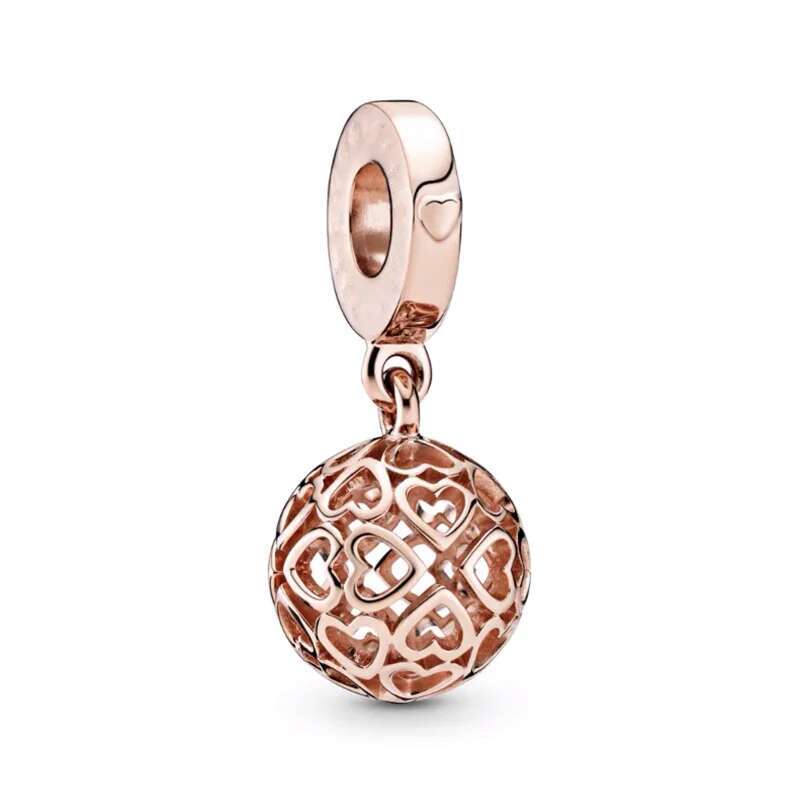 Plated Rose Gold Sparkling Pink Air Balloon & Levelled Heart Charm Bead Fit Original Sier Bracelet DIY Jewelry