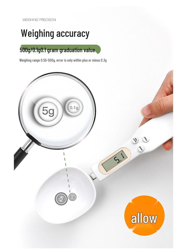 Digital Measuring Spoon Scale for Kitchen Ingredients, Small Electronic Food Scale, White