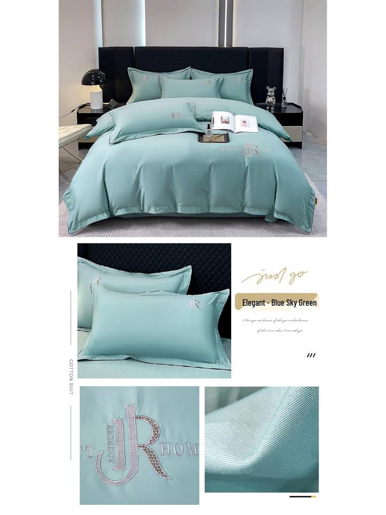 Elegant All-Season High-Thread Count Cotton Satin Twill Embroidery 4-Piece Set