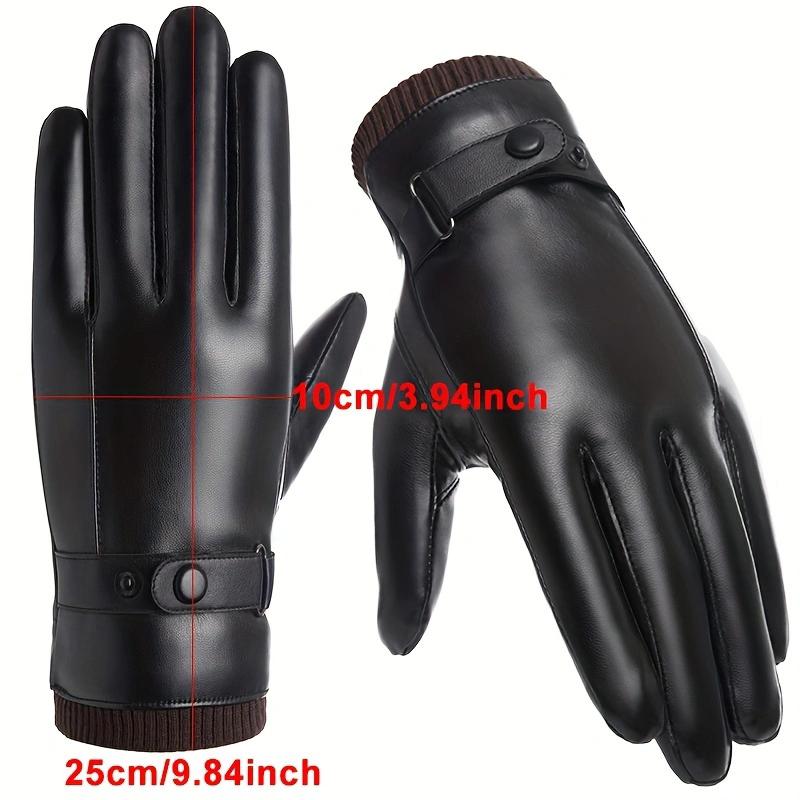 WTEMPO 1 Pair of PU Metal Buckle Touch Screen Cashmere Warm Men's Cold-proof Full Finger Gloves Korean Outdoor Riding Cycling Winter Leather Gloves