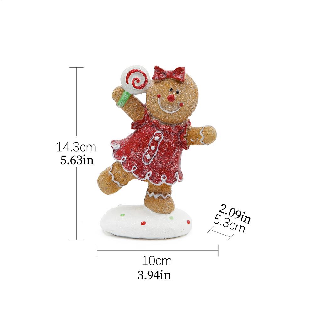 Christmas Gingerbread Figurine Decoration Resin Boy Girl Family Statue Ornaments Christmas Gingerbread Man Decor For Living Room