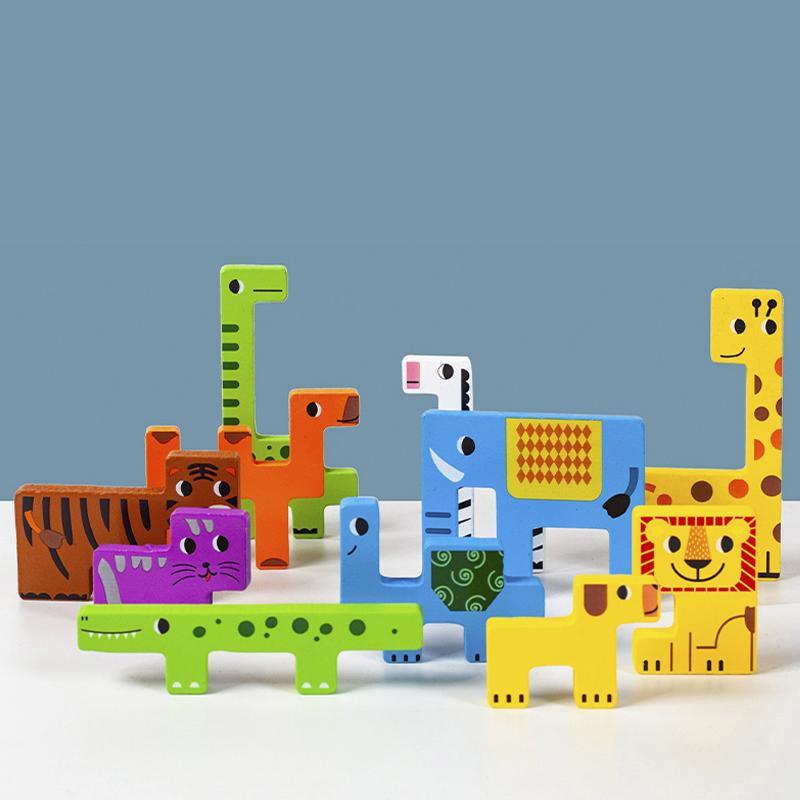 Montessori Animal Characters Transportation Wooden Puzzle Russian Blocks Cute Animals Puzzle Toys Occupation Educational Toys