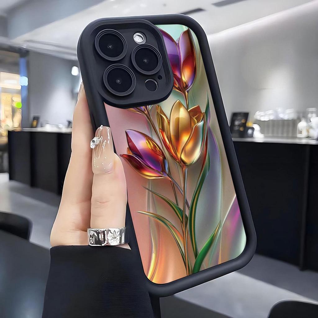 Champagne Flower Groove Black iPhone 14/15/16/17 Pro Max Protective Case