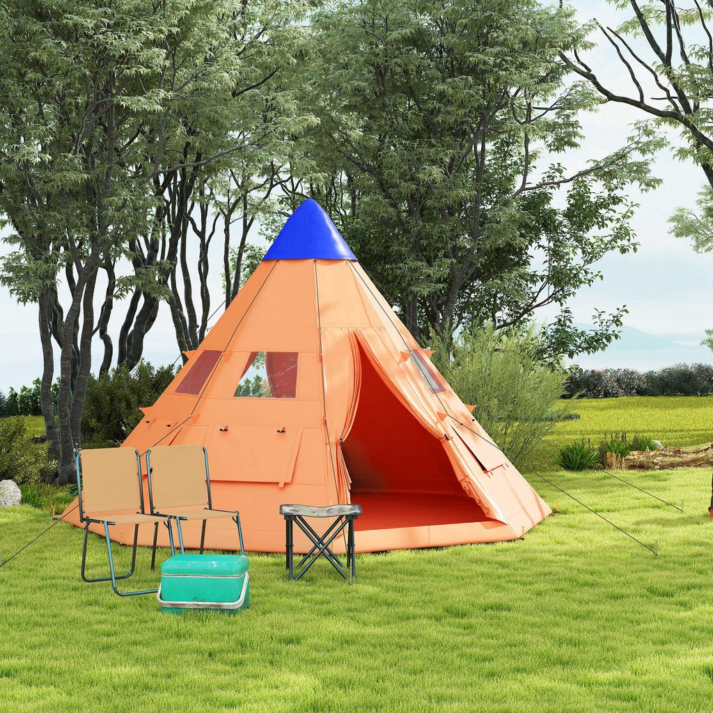 6 Men Tipi Tent with Carry Bag - Orange